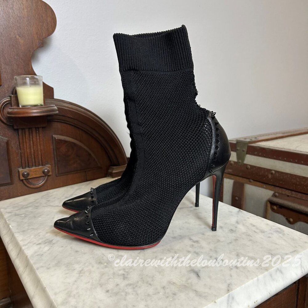 Christian Louboutin Dovi Dova 100 Black Knit Sock Boot size 38.5